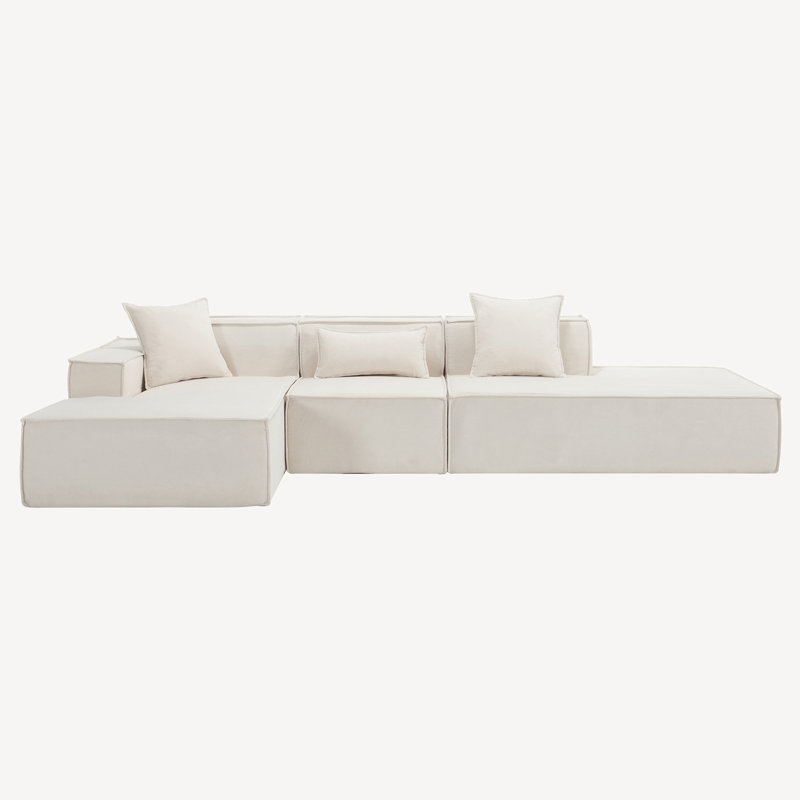 Upholstered 129.5'' Sofa, Beige, Left Hand Facing