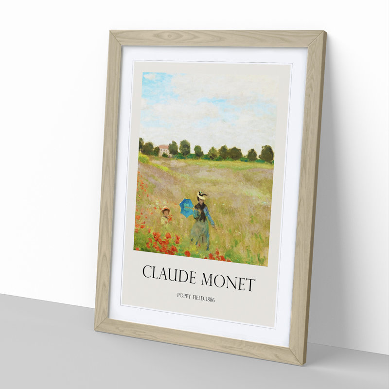 Poppy Field Vol.2 Print by Claude Monet - Picture Frame Painting, Oak Framed, 48cm H x 36cm W x 2cm D