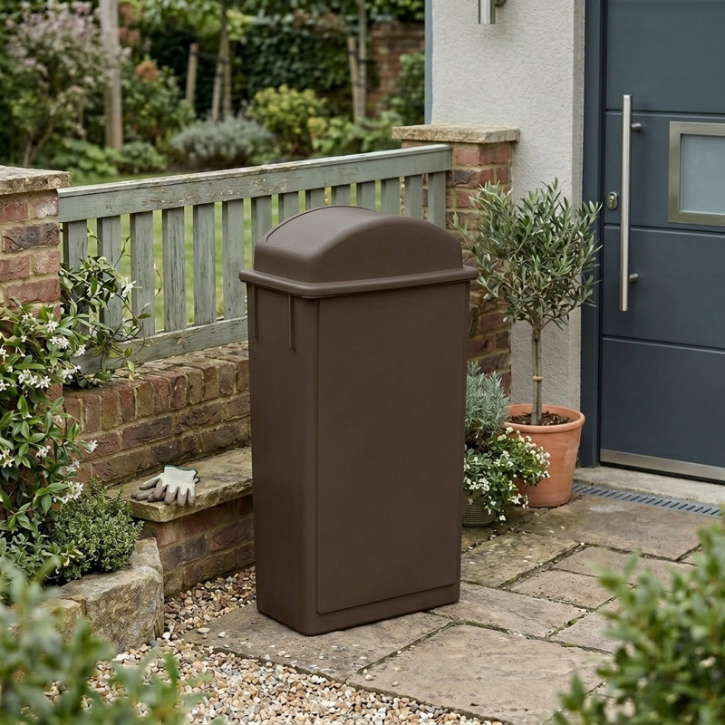 Poubelle rectangulaire en plastique 23 gallons avec couvercle pivotant et canaux d'aération, Brown