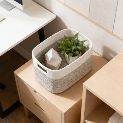 Woven Storage Baskets 4-Pack With Handles, Foldable Fabric Organizer Bins For Shelves, Closet, And Home Organization, Natural Cotton Material