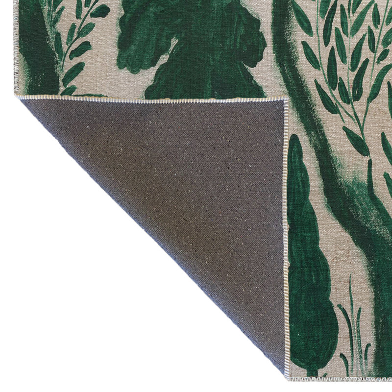 Tapis décoratif à motif vert forêt, cerf et loup, Rectangle 3 pi 3 po x 6 pi 6 po