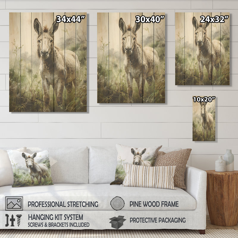 «Countryside Donkey Horizon III» - impression d'âne sur bois, H 44 po x l 34 po