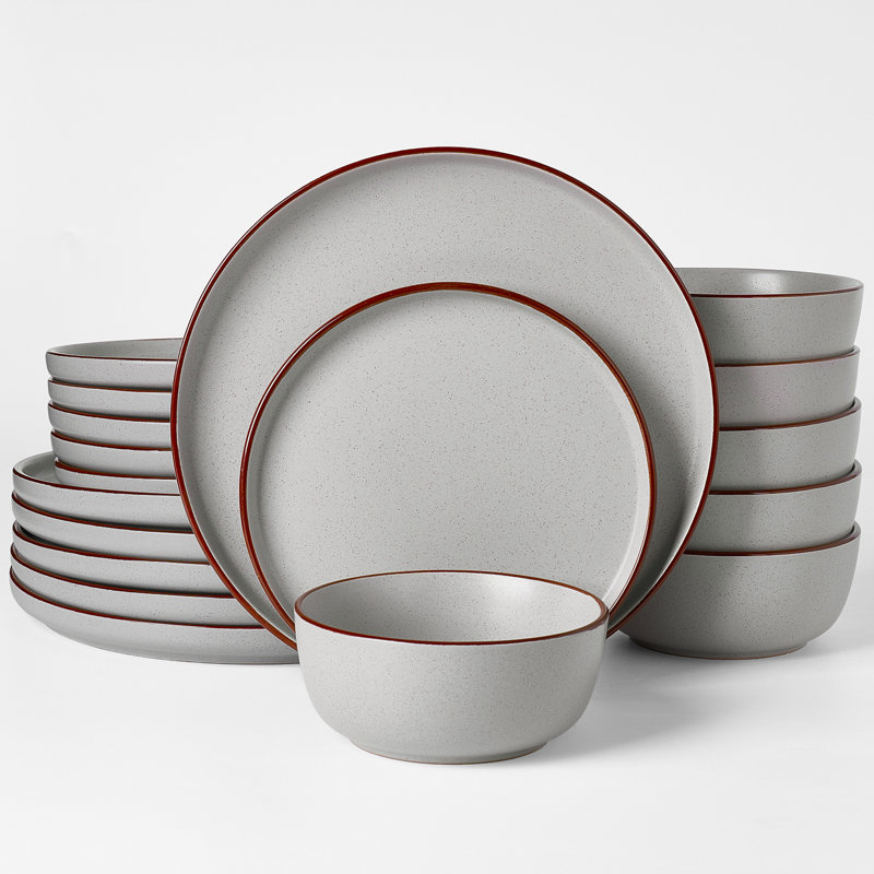 Service de table en grès, vaisselle moderne moucheté 18 pièces, service pour 6, Light Grey