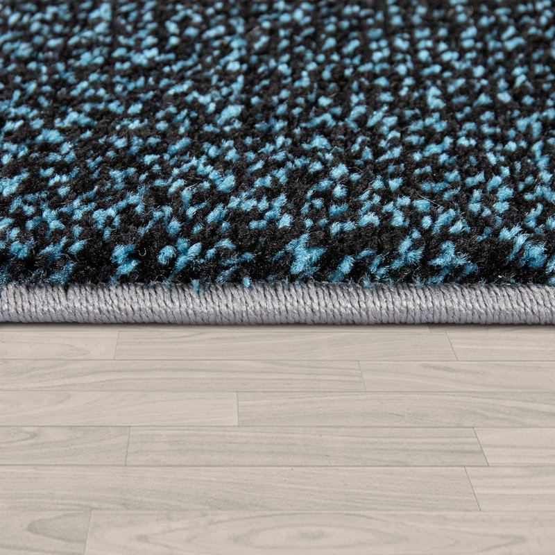 Tapis à bordure avec motif géométrique gris turquoise et découpe de contour, Rectangle 6 pi 7 po x 9 pi 6 po