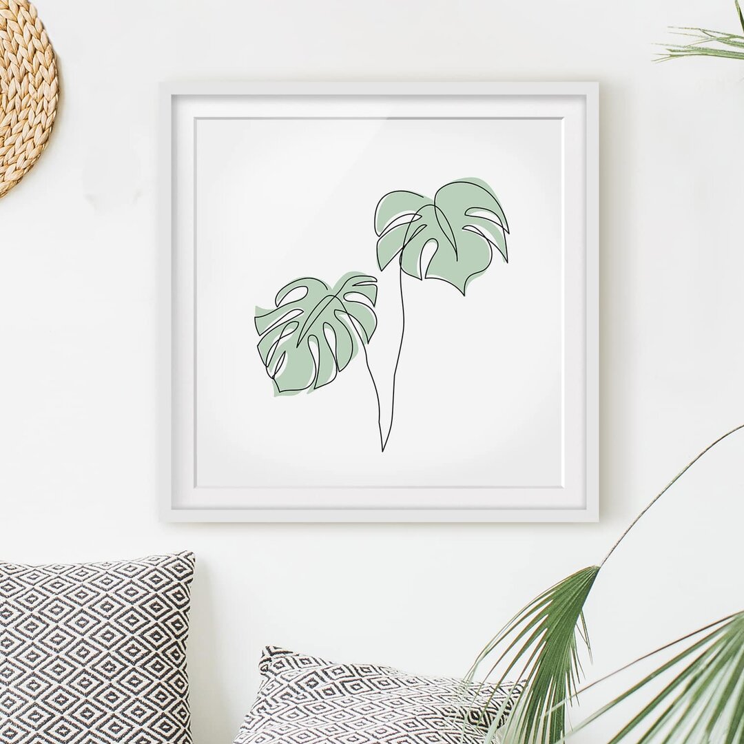 Gerahmtes Poster Leaves Monstera Line Art