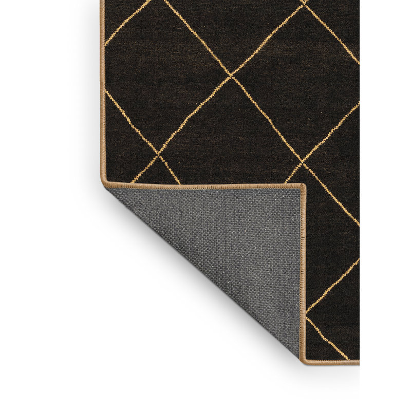 Tapis géométrique en laine / polyester tissé à la machine en noir / beige, Rectangle 2 pi x 3 pi