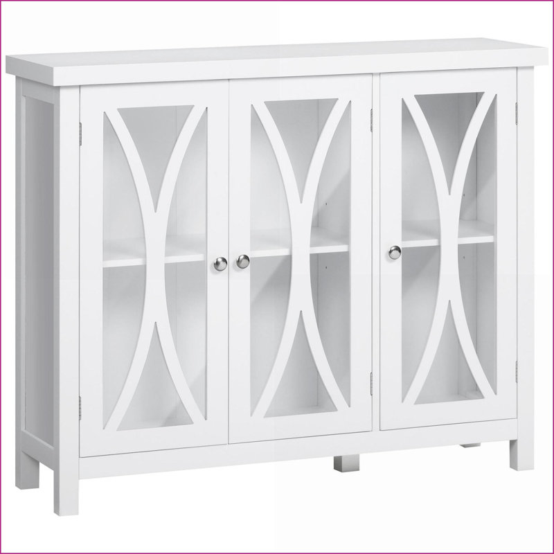 Sideboard Buffet Cabinet, White with 3 Tempered Glass Doors | Adjustable Shelves | MDF Material
