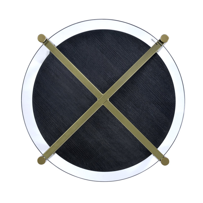 Blaine Black and Gold Round Glass 3-Piece Table Set