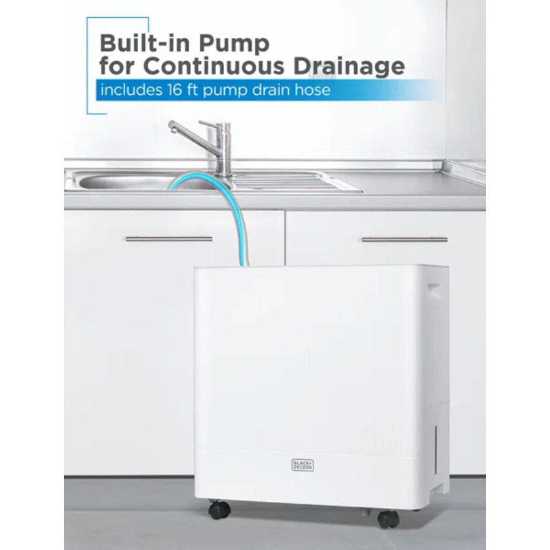 BLACK+DECKER 50-Pint Portable Dehumidifier with Built-in Pump, Dehumidifier with Pump for up to 4500 Sq. Ft., 50 Pints