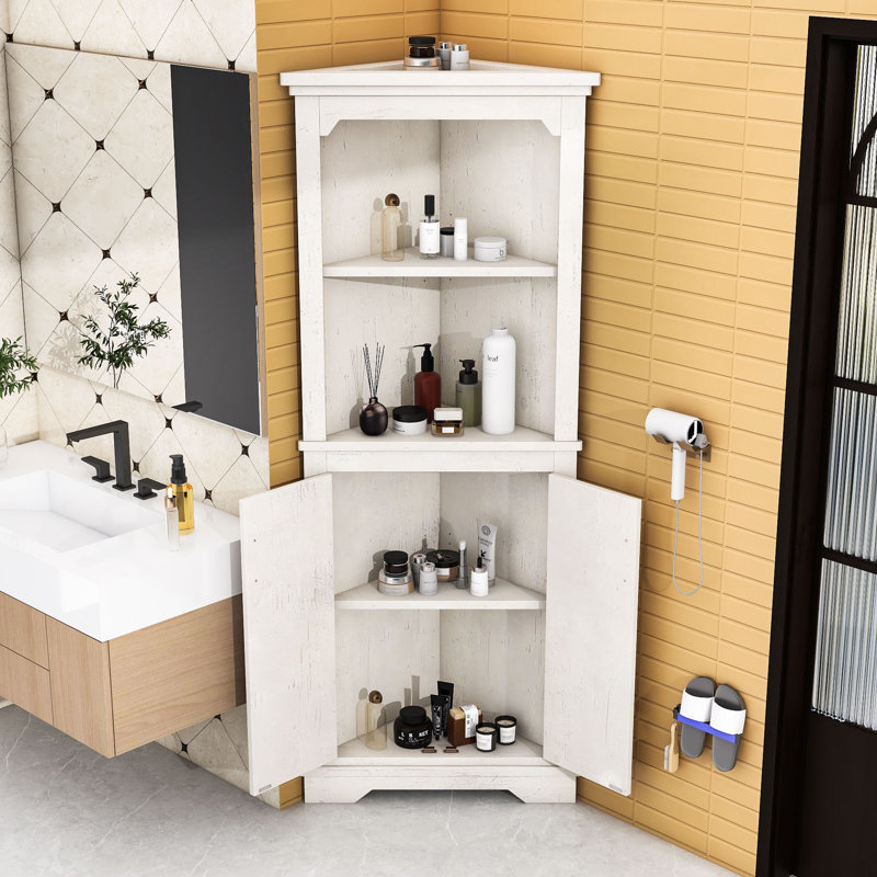 Tall Corner Cabinet with Doors and Open Shelves