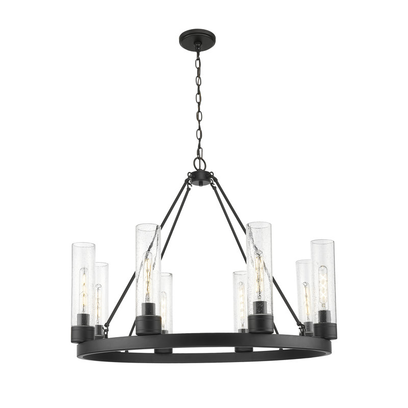 Jaiwan - Lustre 6 lumières avec abat-jour, Grainé, Nickel poli