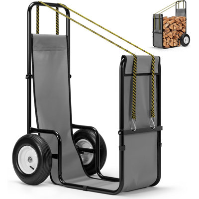 Chariot à bûches robuste en acier de 300 lb avec couvercle