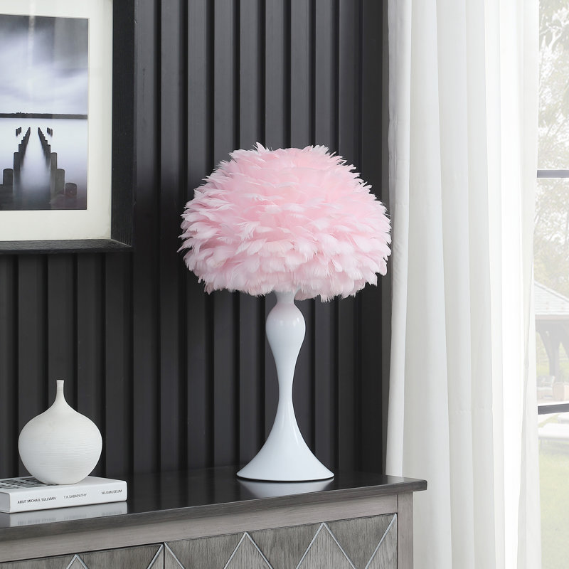 Florann 23.5 Inch Metal Glam Feather Table Lamp, Candlestick, 40W, White
