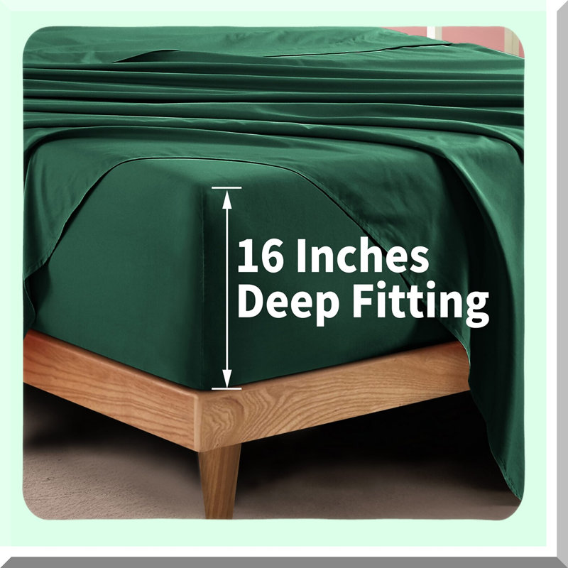 Luxury Hunter Green Microfiber Sheet Set - Soft 4 Piece Bedding with Deep Pocket - Queen Size - Brushed Fabric for Quality Sleep Experience