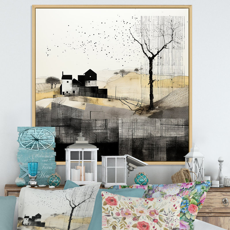 Minimalisme campagne noir et blanc I, H 24 po x l 24 po x P 1 po, Cadre naturel flottant