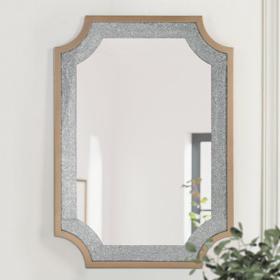 Josse 47" H Glam Rectangular Wall Mirror With Faux Diamond Inlay And Champagne Gold MDF Frame
