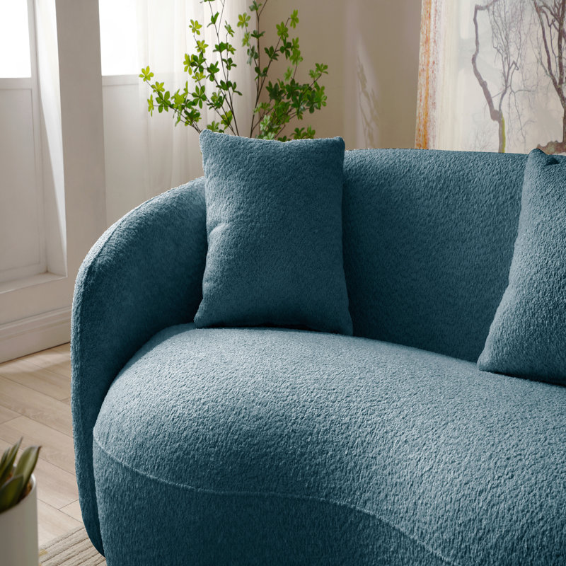 Canapé incurvé moderne, canapé en tissu Boucle pour chambre à coucher, bureau, appartement bleu