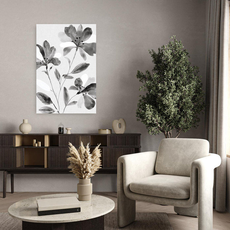 Art floral contemporain abstrait à branches discrètes II, H 36 po x l 24 po