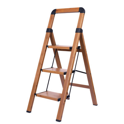 3-Step Folding Step Ladder,Aluminum with Woodgrain Finish & Anti-Slip Steps,330 lb. Capacity