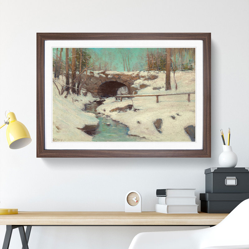 Stone Bridge in Central Park by Julian Onderdonk - Picture Frame Painting, 48cm H x 65cm W x 2cm D, Walnut Framed