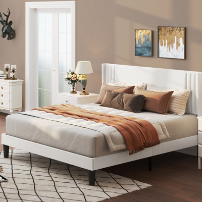 Bettyjean Wingback Platform Bed: Wood & Metal Frame + Underbed Storage