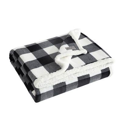 Eddie Bauer Cabin Plaid Flannel/Sherpa Throw Blanket