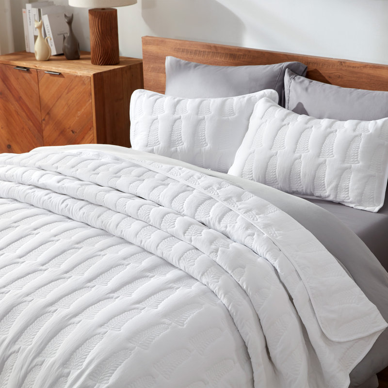 Ensemble de courtepointe droite à point droit, Courtepointe pour très grand lit + 2 tailles déc, Blanc