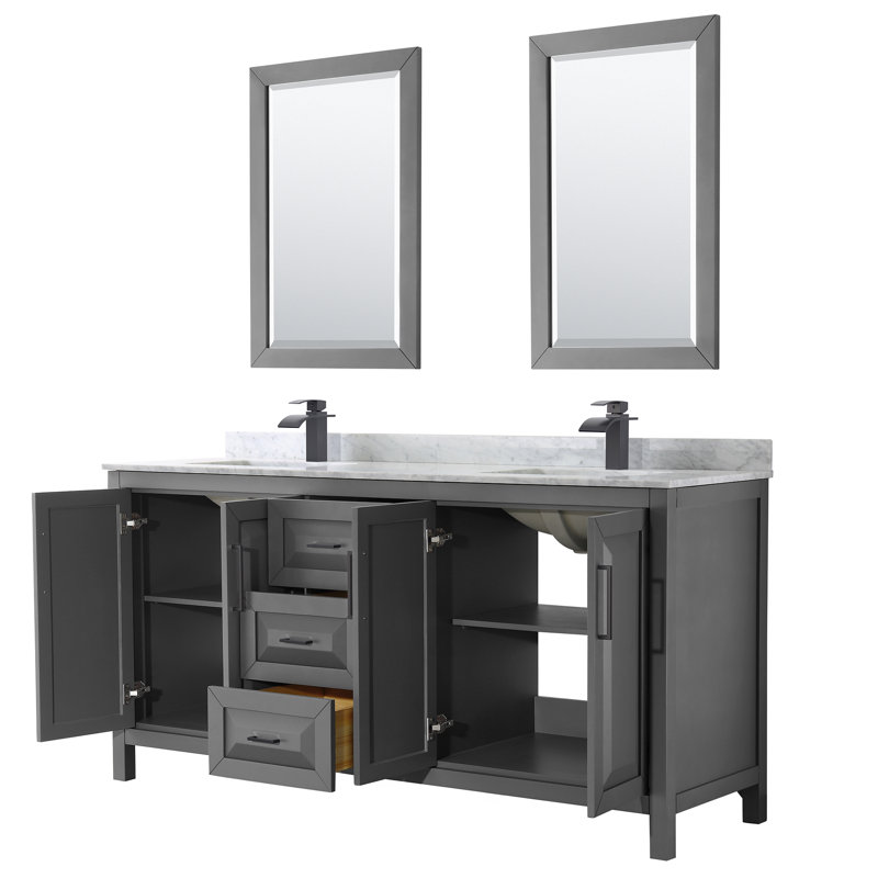 Daria 72'' W Double Vanity, Polished Chrome, Dark Gray, White Cultured Marble