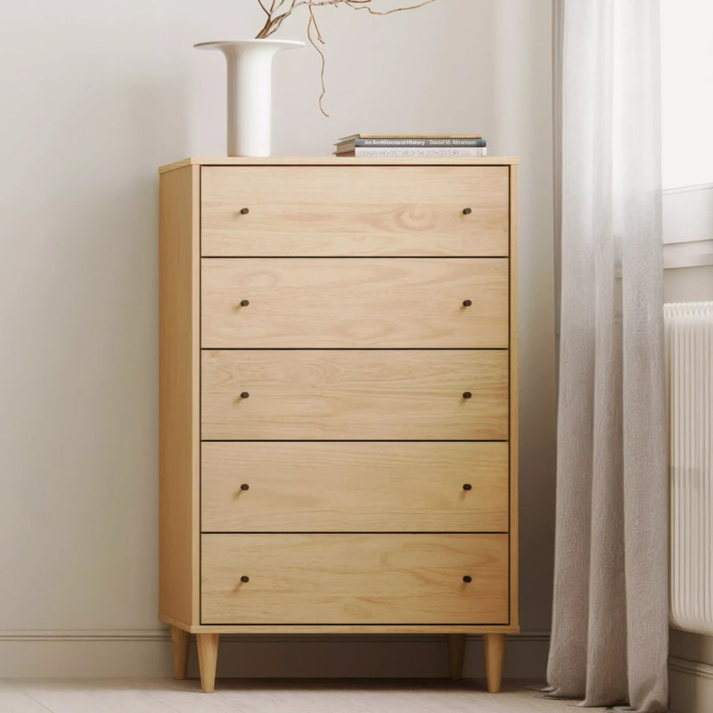 Mid Century 5-Drawer Chest, Brushed Natural
