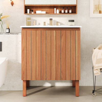Meuble-lavabo minimaliste rétro, lavabo en céramique, 45 degrés, espace spacieux, apparence naturelle et confort