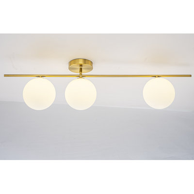 Plafonnier encastré 3 lumières avec globe en verre