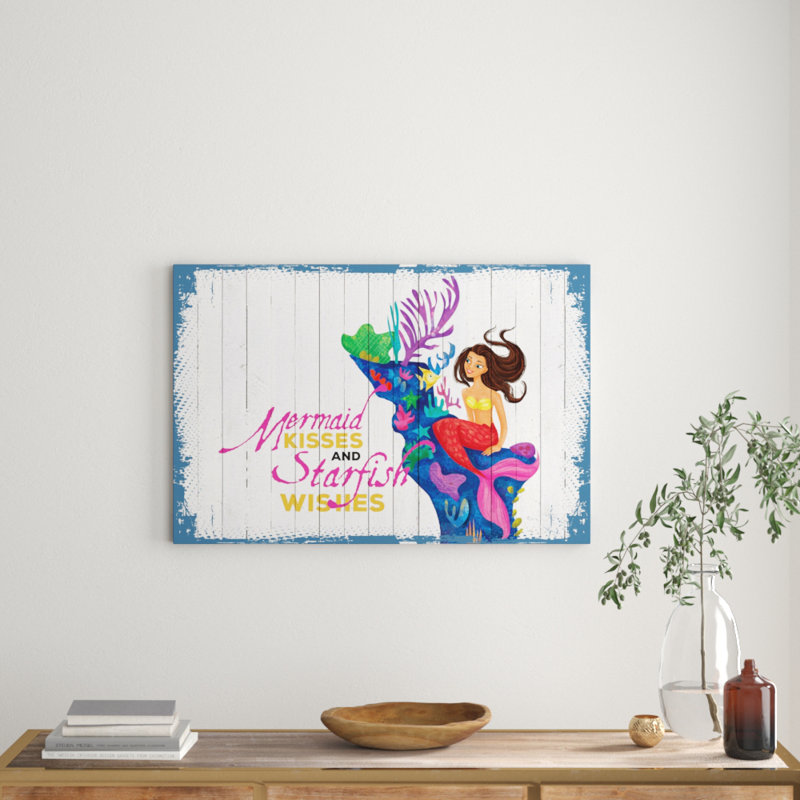 Mermaid Kisses 1 Piece Wall Art on Canvas, 61cm H x 91cm W x 3.81cm D