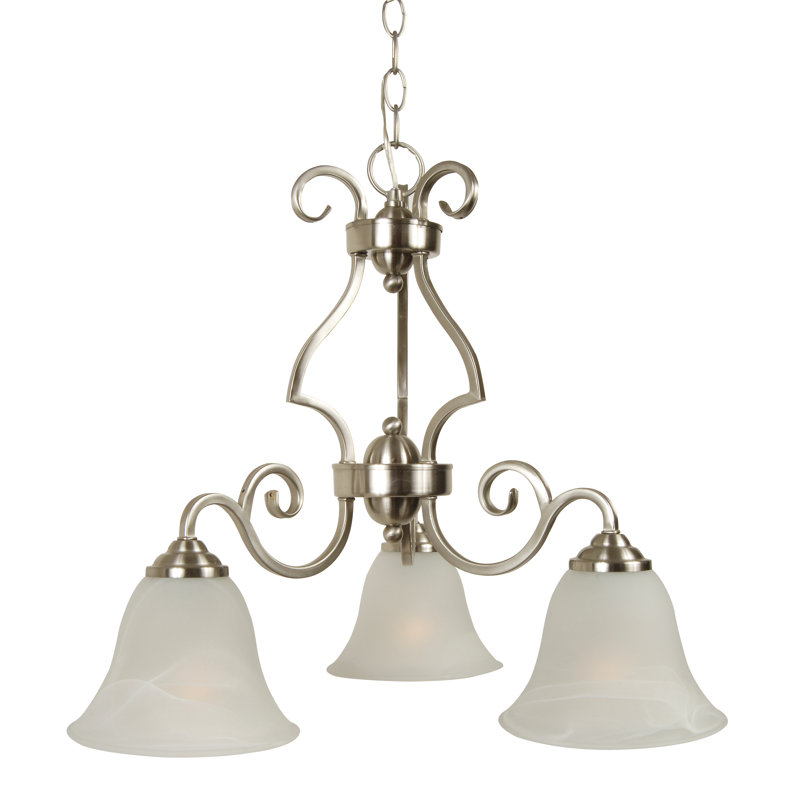 Lustre classique/traditionnel ombré 3 lumières Centreville, Nickel brossé avec verre albâtre
