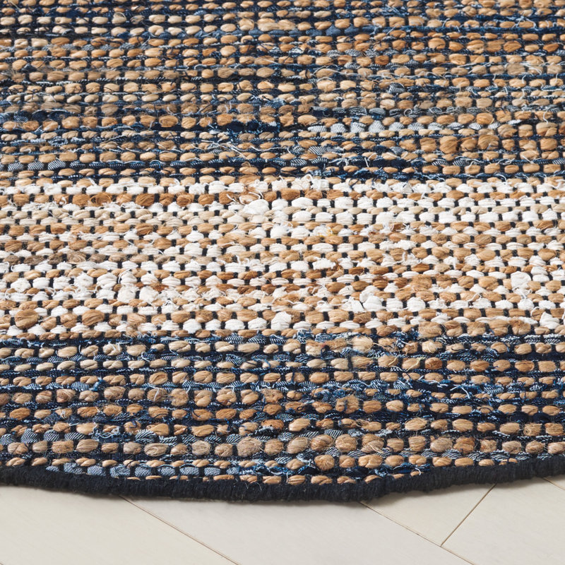 153 Hand Woven Denim/Jute/Cotton Rug in Navy/Beige, Round 6'