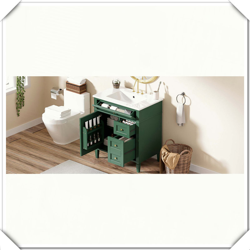 Meuble-lavabo moderne simple avec tiroirs supérieurs, Vert