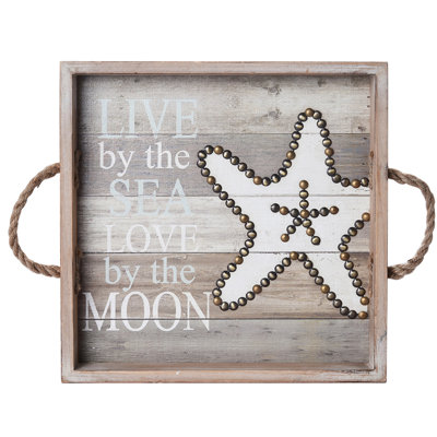 Elements Sea Star Wood Tray, 14-Inch, Assorted