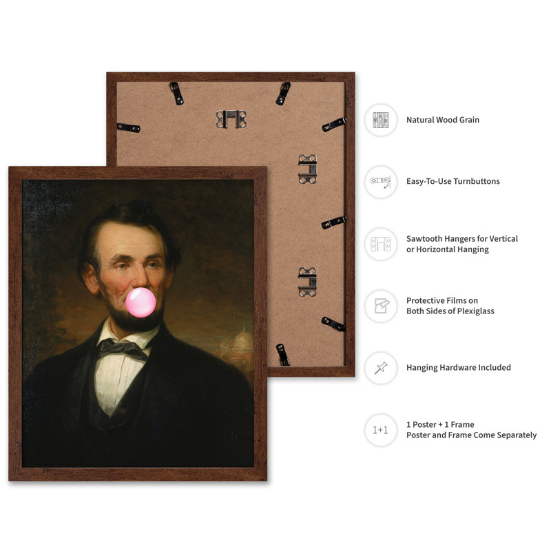 Abraham Lincoln rose gomme à bulles, Poster, 18"H x 24"W, Brown Framed