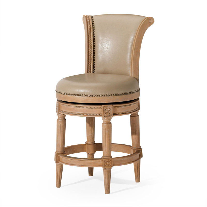 Weathered Oak Swivel Counter Stool with Vegan Leather Upholstery