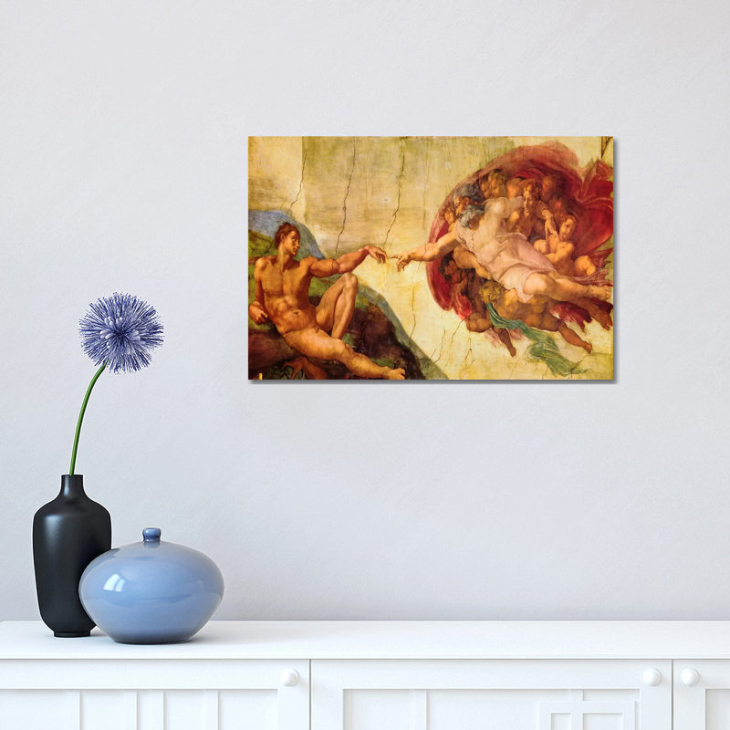 Creation of Adam by Michelangelo - 1 Piece Wall Art on Canvas, 30.48 cm H x 45.72 cm W, No Frame
