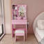 Table de coiffeuse avec miroir et lumières DEL réglables, prise de courant, support pour sèche-cheveux et tabouret - Bureau de coiffeuse compact pour les petites chambres (rose)-130463491