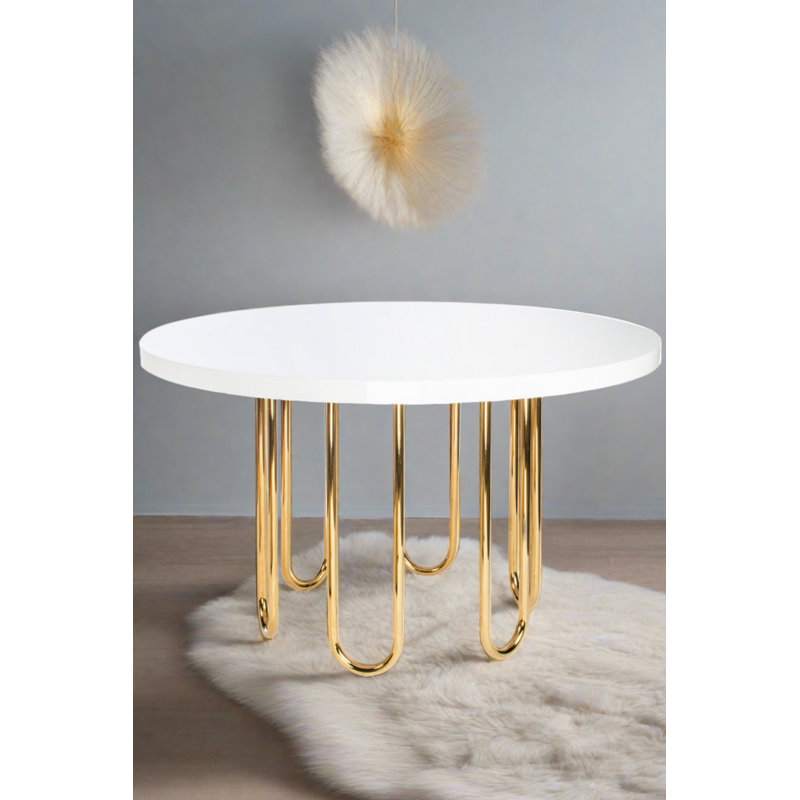 Table de salle à manger ronde de 51 po avec base en métal doré Kornel