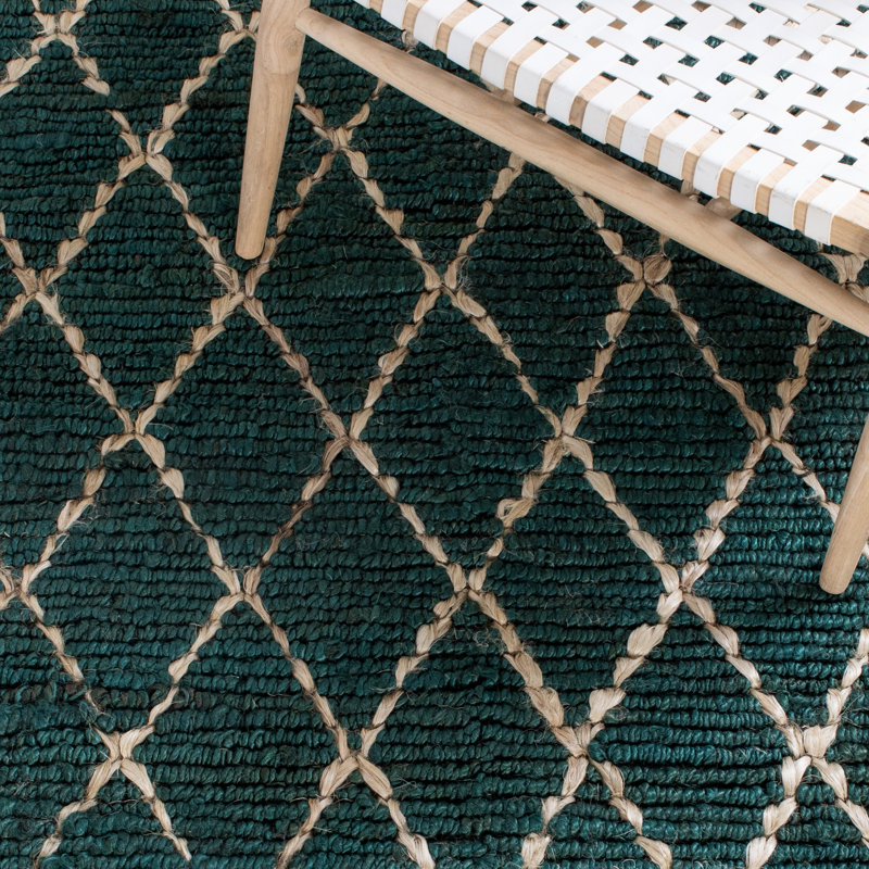 Tapis vert foncé en jute / coton tissé à la main Kedron, Rectangle 3 pi x 5 pi
