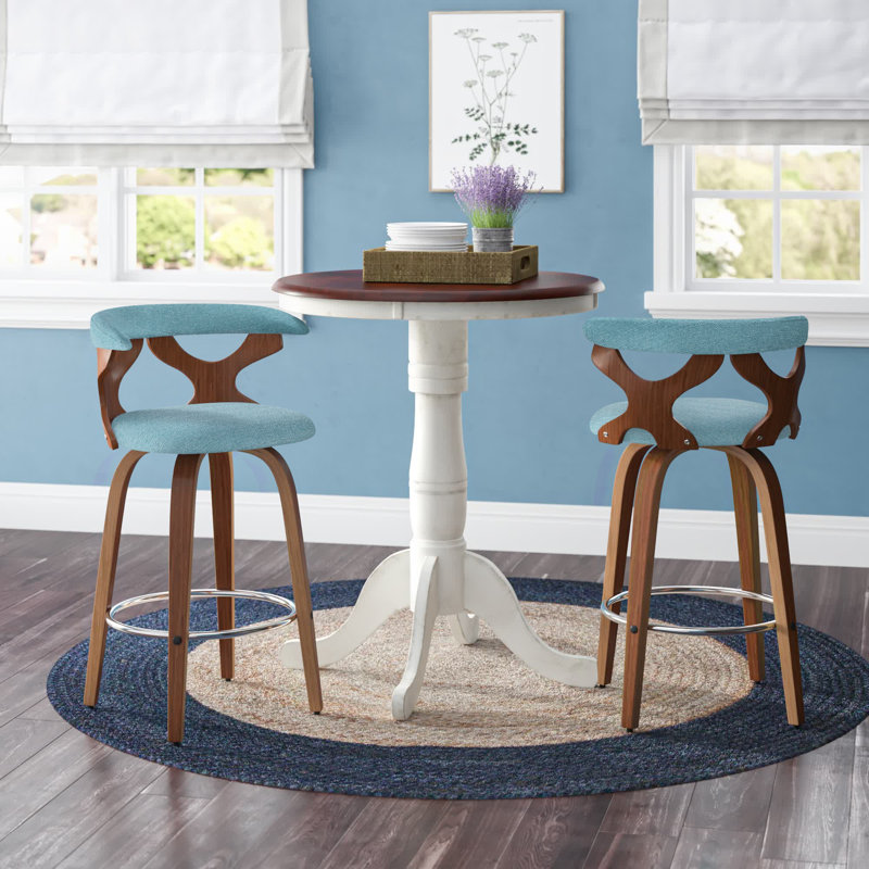 Tabouret de comptoir pivotant 25 po Arabelle, Tissu bleu sarcelle / structure en noyer