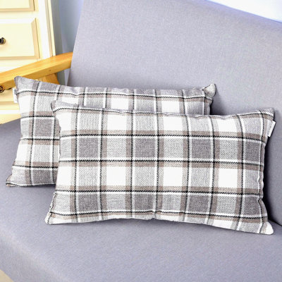 Cool Stripe Check Linen Pillowcase Set - Soft Decorative Throw Cushion Covers with Hidden Zipper for Sofa - Gray Multi Color - Pack of 2