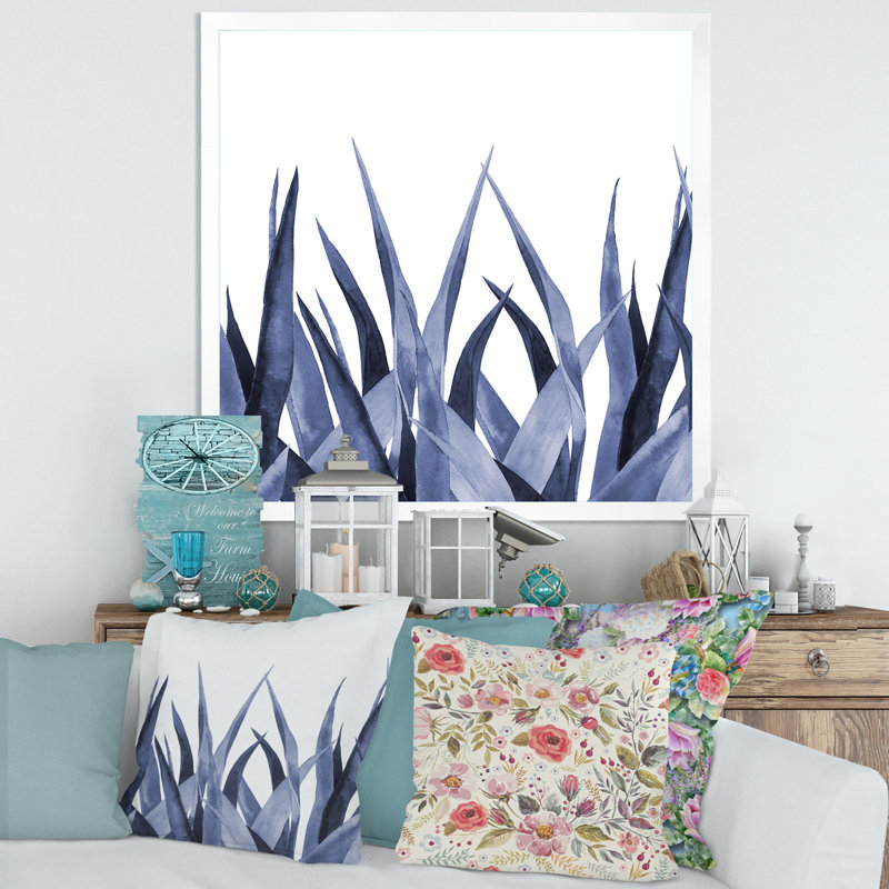 Agave Leaves - reproduction d'art sur toile, H 36 po x l 36 po x 1,5 po, Cadre blanc