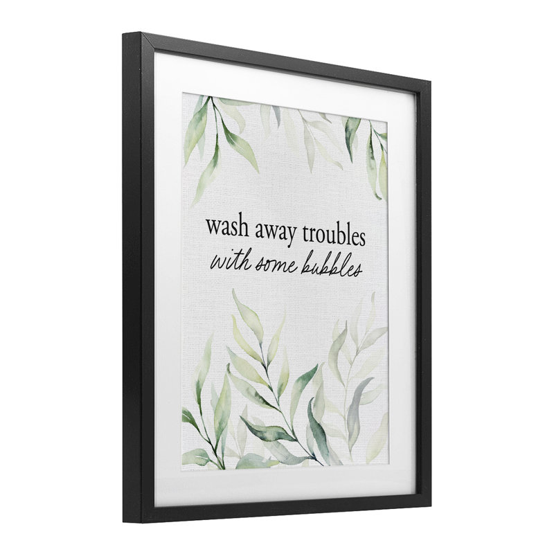 «Zen Wash Away Trouble», reproduction sous verre encadrée, design par lettré et doublé, Cadre noir minuit, H 16 po x l 13 po