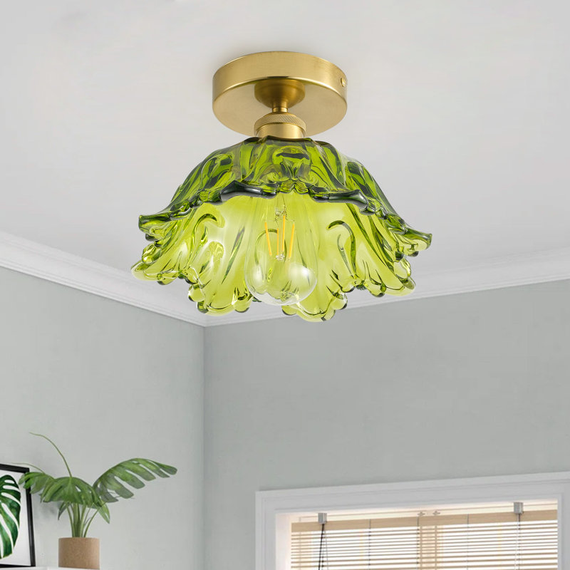 1-Green dimmable flower shaped glass ceiling light