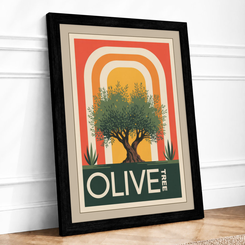 Mediterranean Olive Grove Art Deco - Framed Print, Black, A3 - 42.0 x 29.7 cm