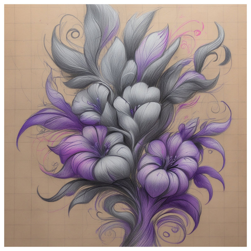 Couvre-lit floral violet gris, Lit simple