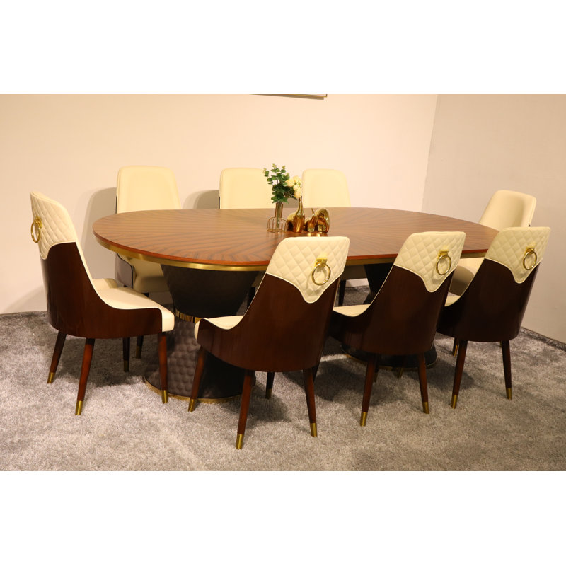 9 Pieces Vogue Lux Rectangular Dining Set, Beige